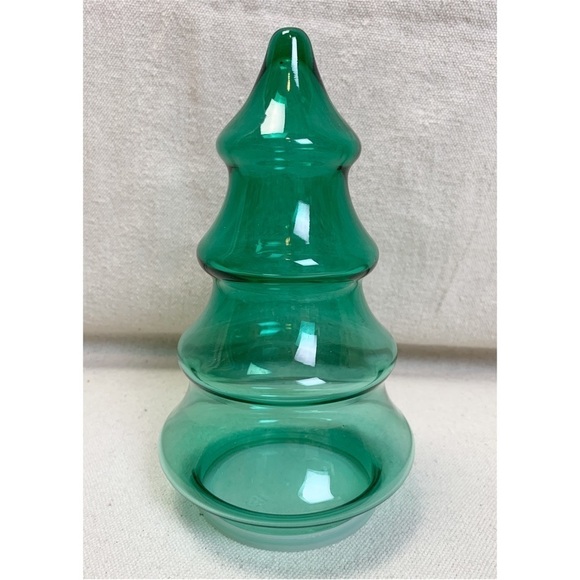 Green Glass Christmas tree Shaped Canister display - Picture 1 of 4